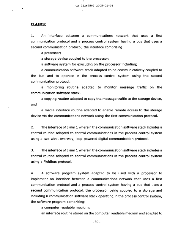Document de brevet canadien 2267502. Revendications 20050106. Image 1 de 4