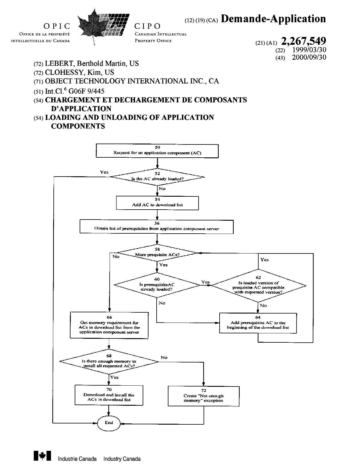 Document de brevet canadien 2267549. Page couverture 20000922. Image 1 de 2