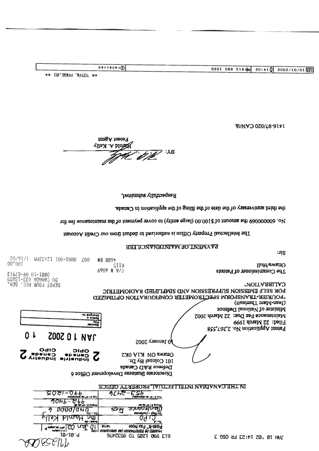 Canadian Patent Document 2267558. Fees 20020110. Image 1 of 1