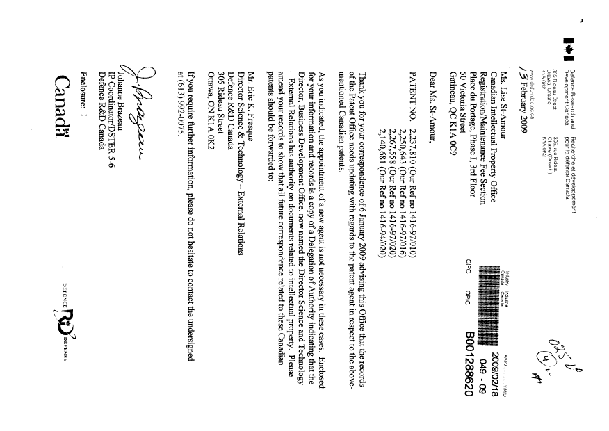 Document de brevet canadien 2267558. Cession 20090218. Image 1 de 2