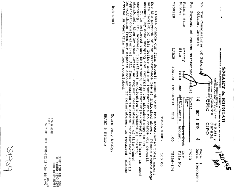Document de brevet canadien 2268128. Taxes 19991001. Image 1 de 1
