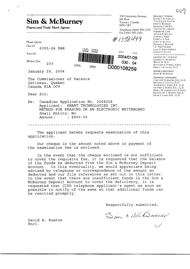 Canadian Patent Document 2268208. Prosecution-Amendment 20040129. Image 1 of 1
