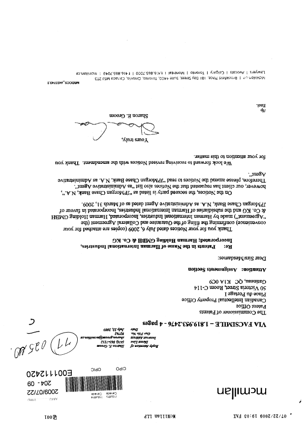 Canadian Patent Document 2268421. Assignment 20081222. Image 1 of 4