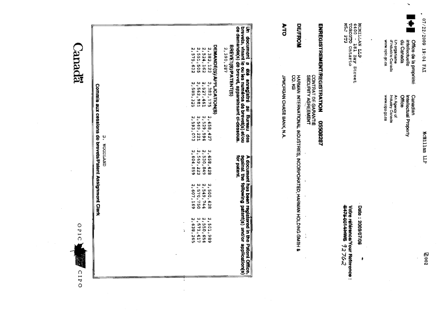 Document de brevet canadien 2268421. Cession 20081222. Image 2 de 4