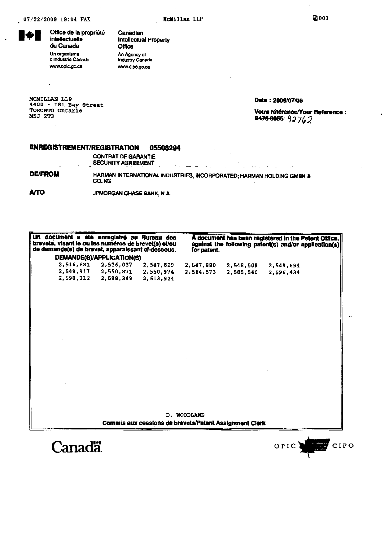 Canadian Patent Document 2268421. Assignment 20081222. Image 3 of 4