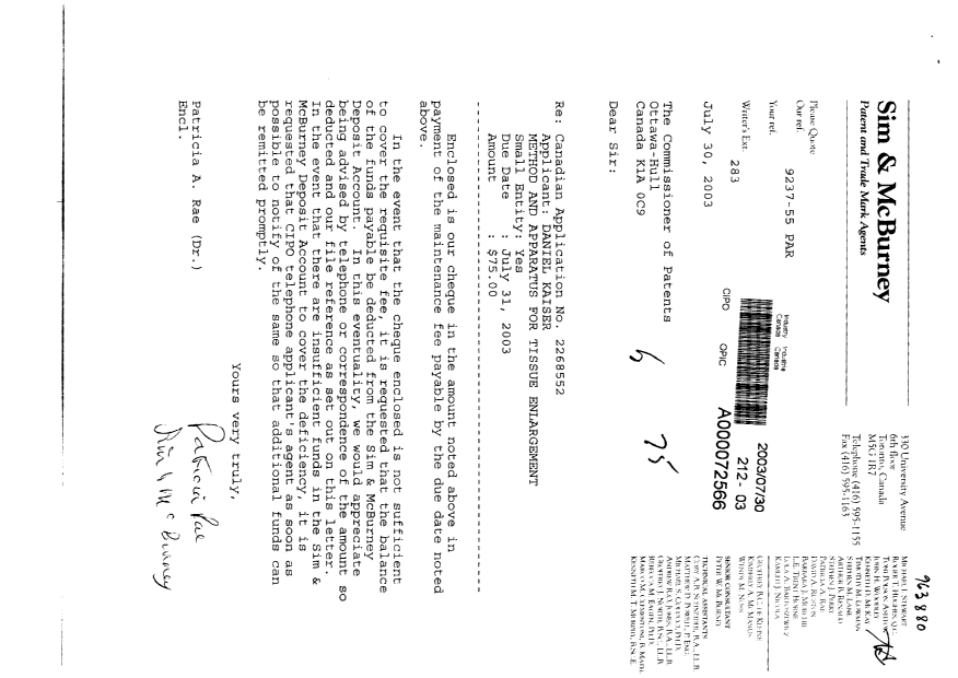 Document de brevet canadien 2268552. Taxes 20030730. Image 1 de 1