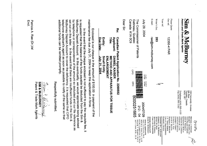 Document de brevet canadien 2268552. Taxes 20040729. Image 1 de 1