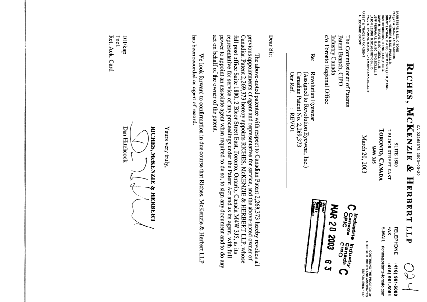 Canadian Patent Document 2269373. Correspondence 20030320. Image 1 of 1