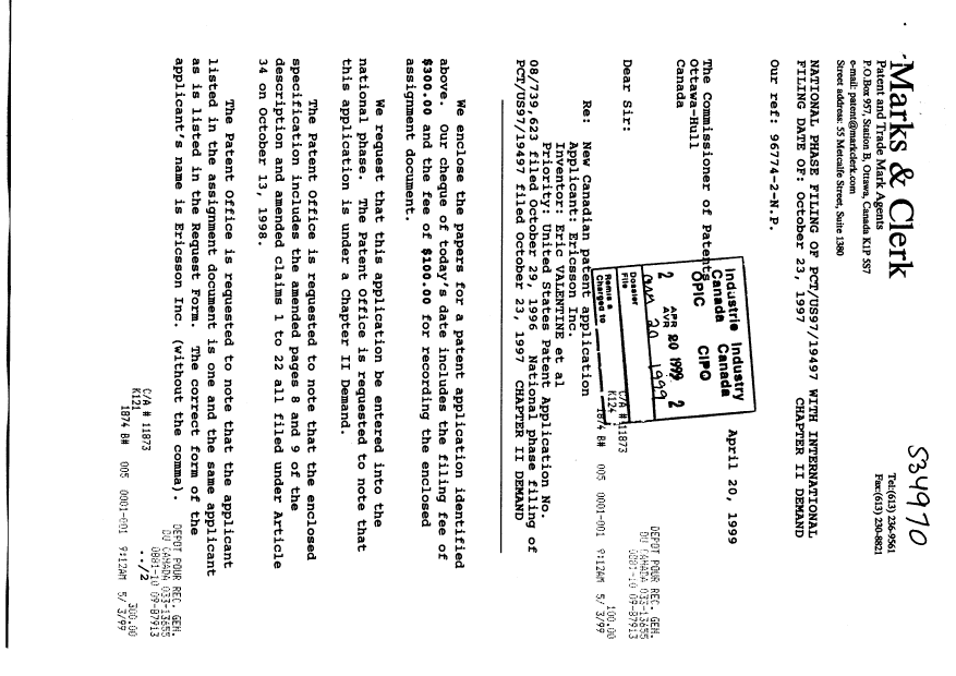 Document de brevet canadien 2269456. Cession 19990420. Image 1 de 10