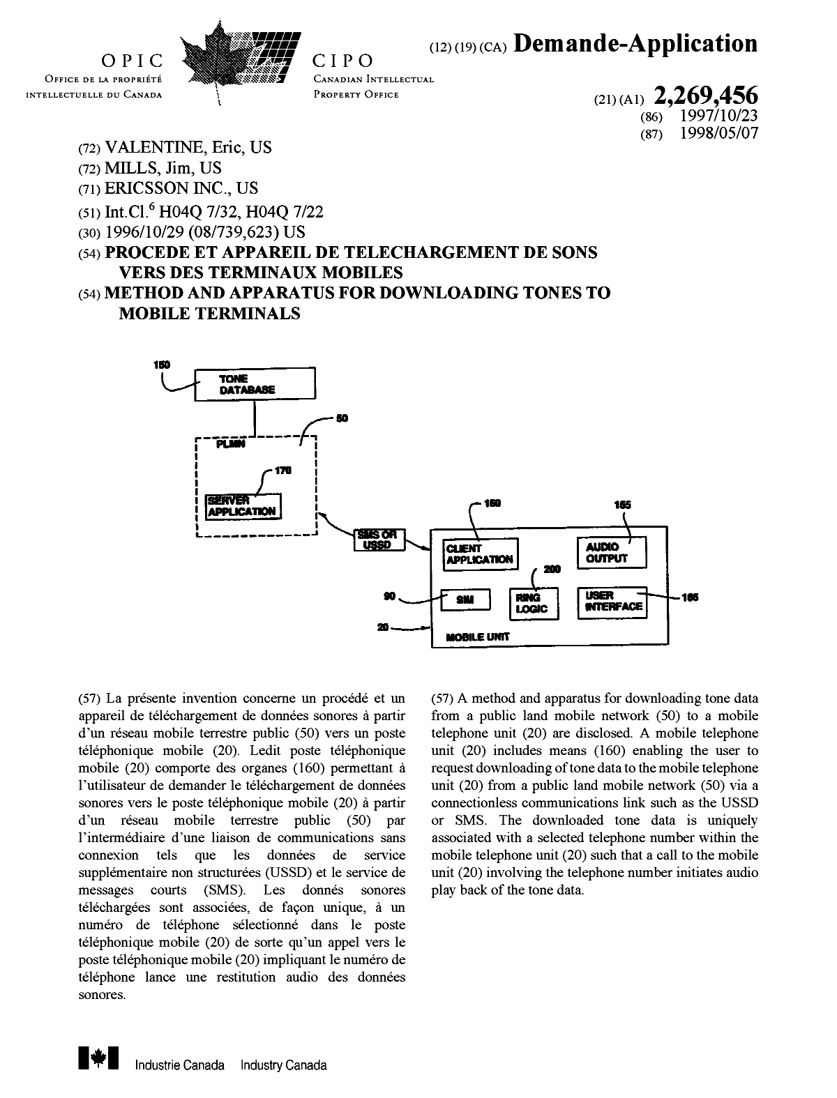 Document de brevet canadien 2269456. Page couverture 19990614. Image 1 de 1