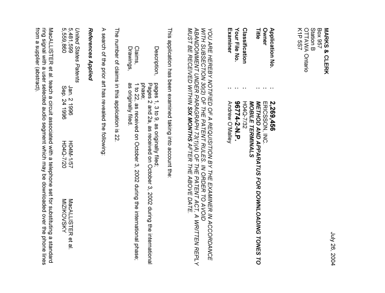Document de brevet canadien 2269456. Poursuite-Amendment 20040726. Image 1 de 2