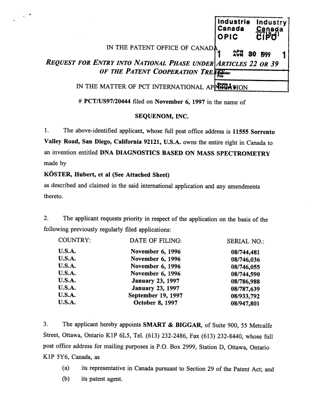Document de brevet canadien 2270132. Cession 19990430. Image 2 de 21