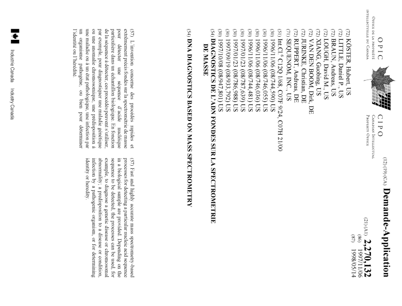 Document de brevet canadien 2270132. Page couverture 19990715. Image 1 de 1
