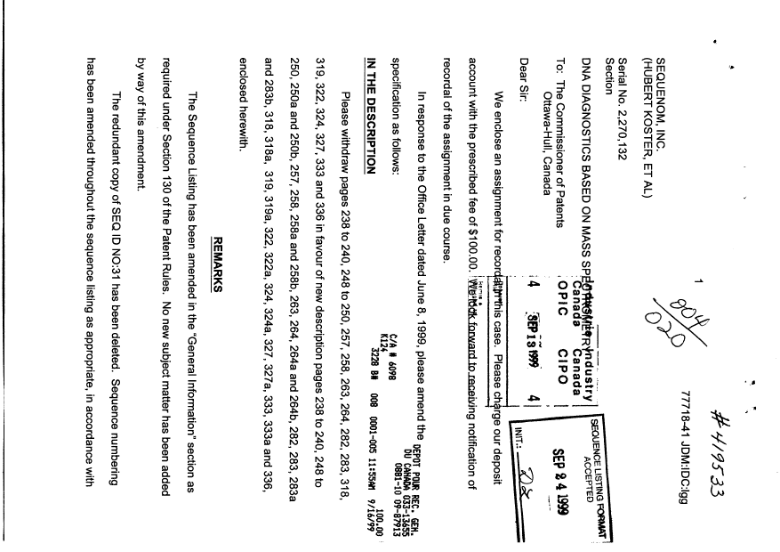 Document de brevet canadien 2270132. Cession 19990913. Image 1 de 3