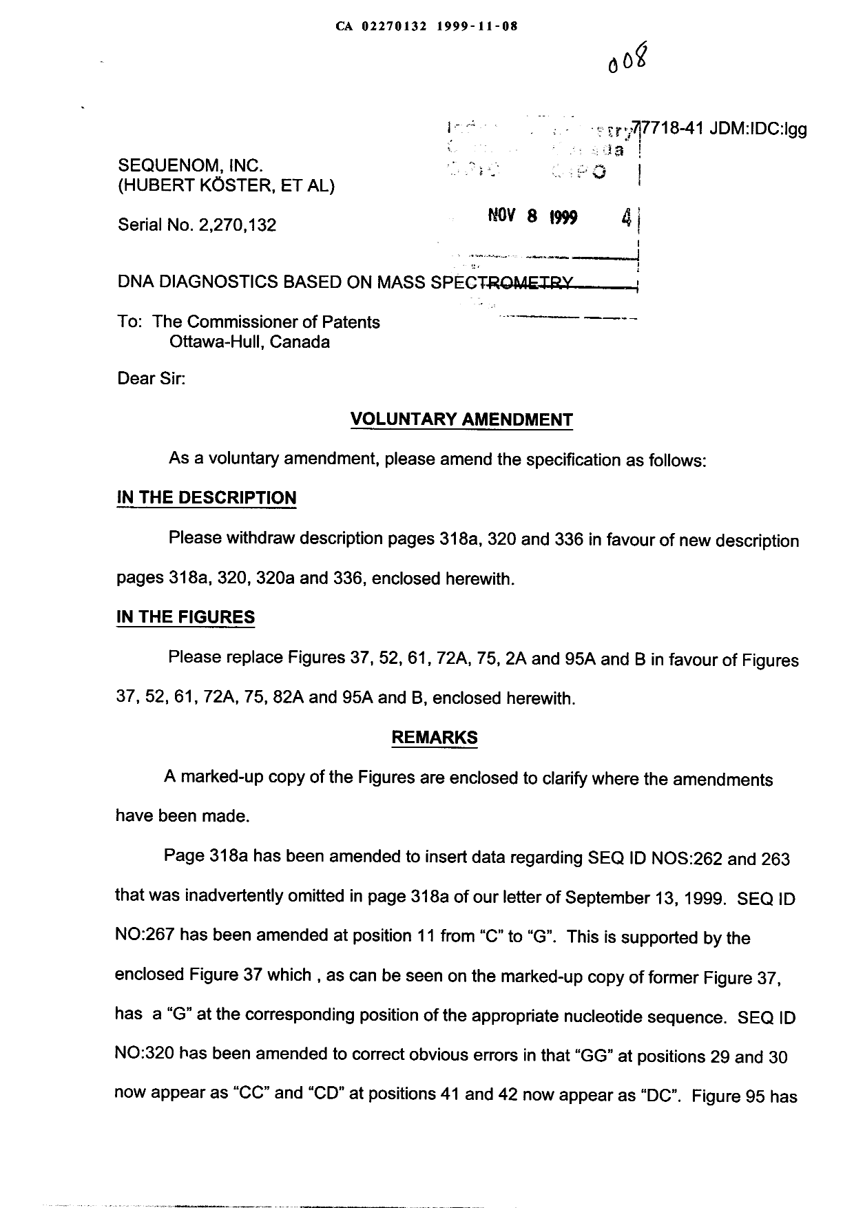 Document de brevet canadien 2270132. Poursuite-Amendment 19991108. Image 1 de 21