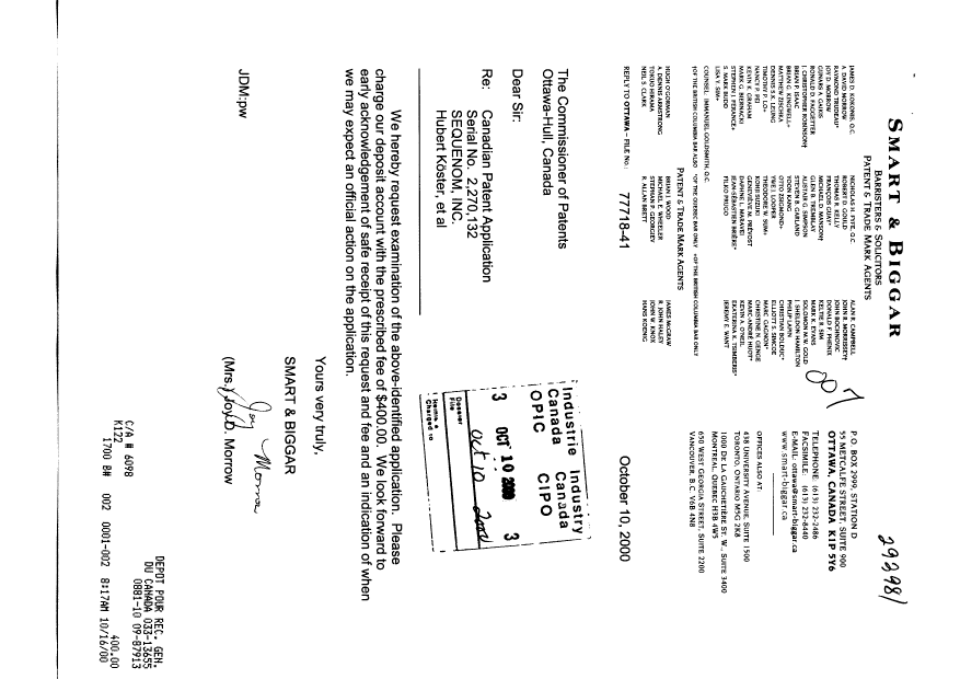 Document de brevet canadien 2270132. Poursuite-Amendment 20001010. Image 1 de 1