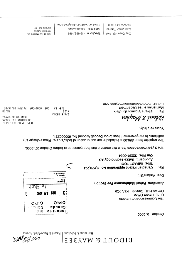 Canadian Patent Document 2270224. Fees 20001010. Image 1 of 1