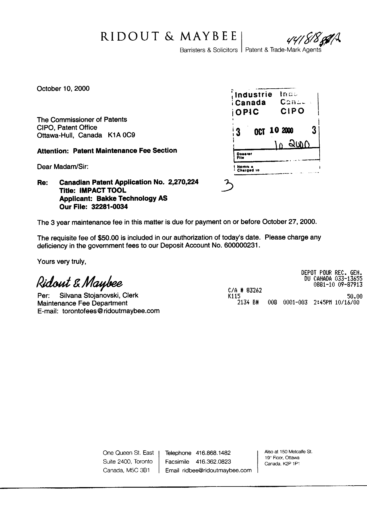 Document de brevet canadien 2270224. Taxes 20001010. Image 1 de 1
