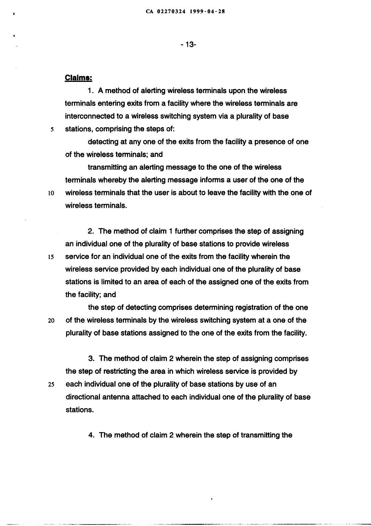 Document de brevet canadien 2270324. Revendications 19990428. Image 1 de 7