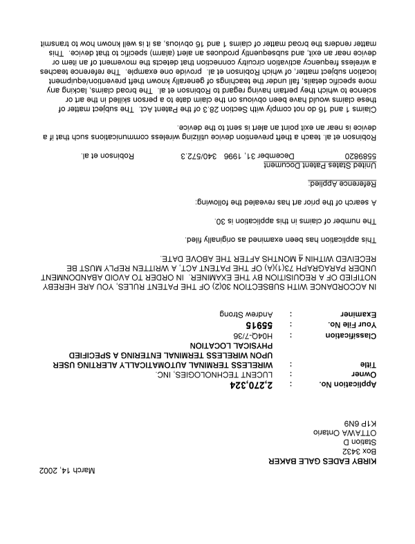 Canadian Patent Document 2270324. Prosecution-Amendment 20020314. Image 1 of 2