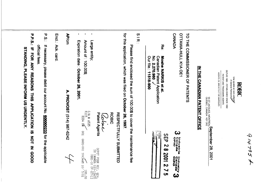 Document de brevet canadien 2270980. Taxes 20010928. Image 1 de 1
