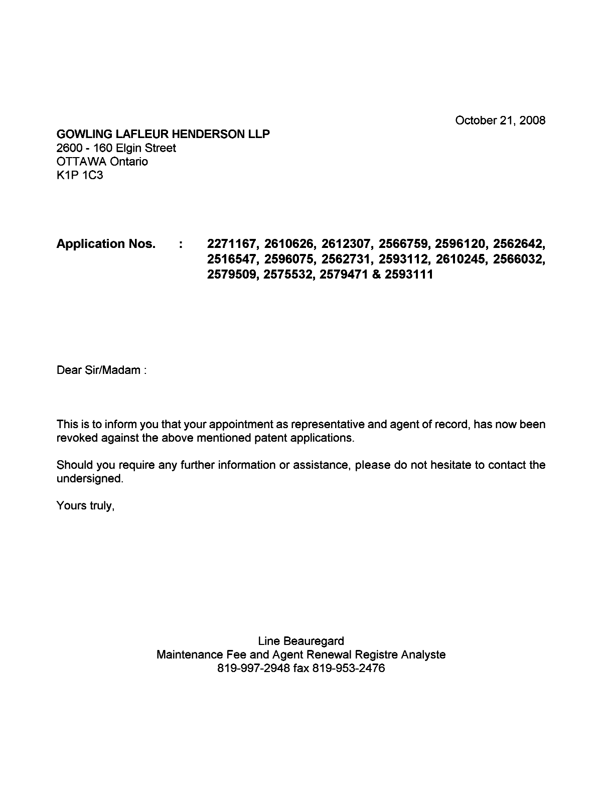 Canadian Patent Document 2271167. Correspondence 20081021. Image 1 of 1