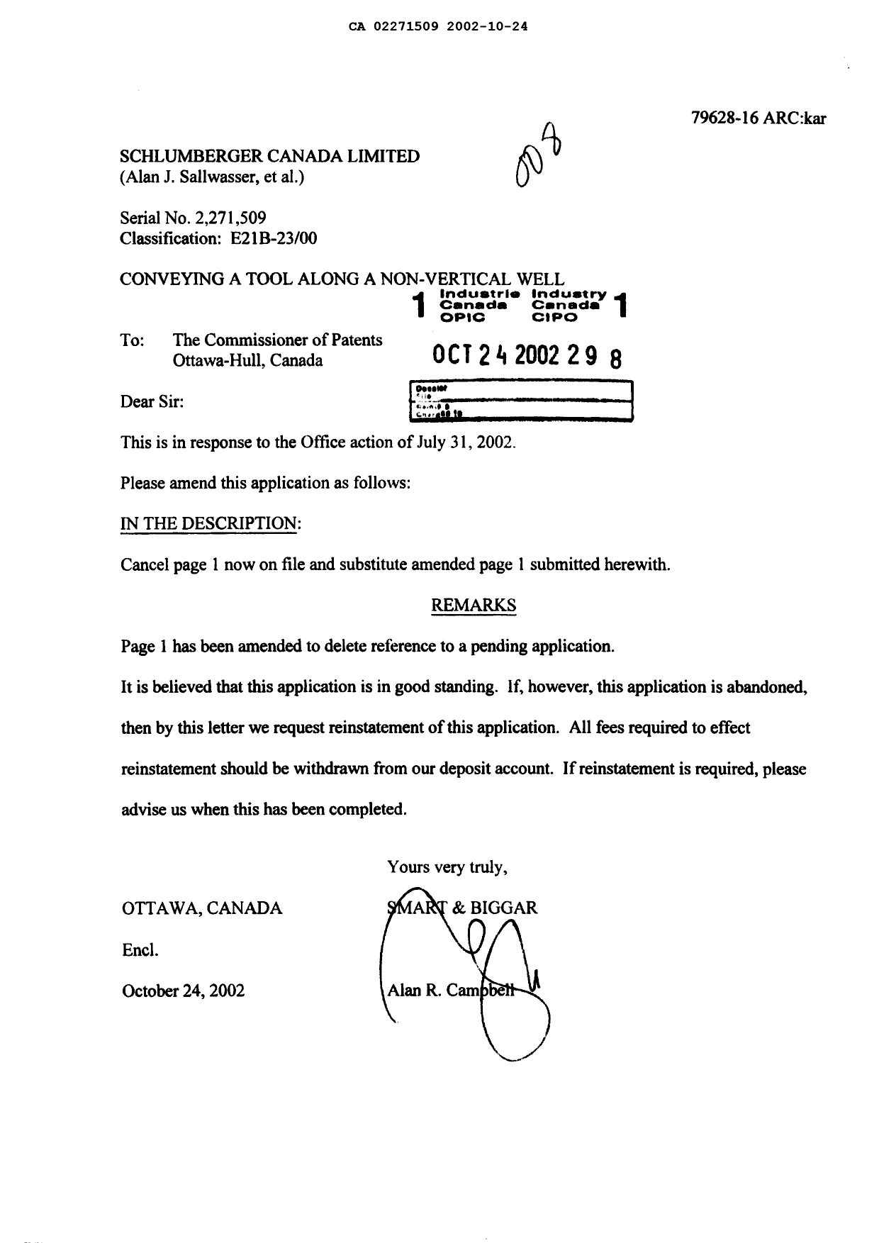 Document de brevet canadien 2271509. Poursuite-Amendment 20021024. Image 1 de 2