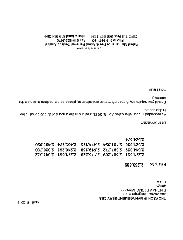 Canadian Patent Document 2271651. Correspondence 20130418. Image 1 of 1