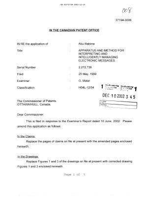 Document de brevet canadien 2272739. Poursuite-Amendment 20021210. Image 1 de 16