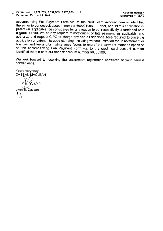 Document de brevet canadien 2272739. Cession 20130904. Image 2 de 5