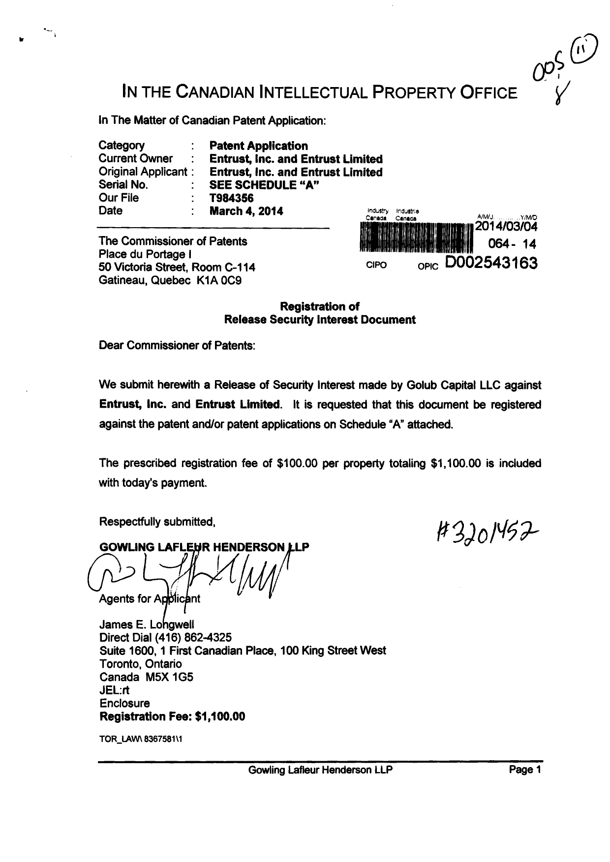 Document de brevet canadien 2272739. Cession 20140304. Image 1 de 3