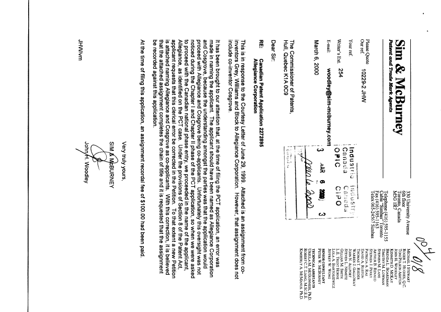 Document de brevet canadien 2272895. Correspondance 19991206. Image 1 de 2