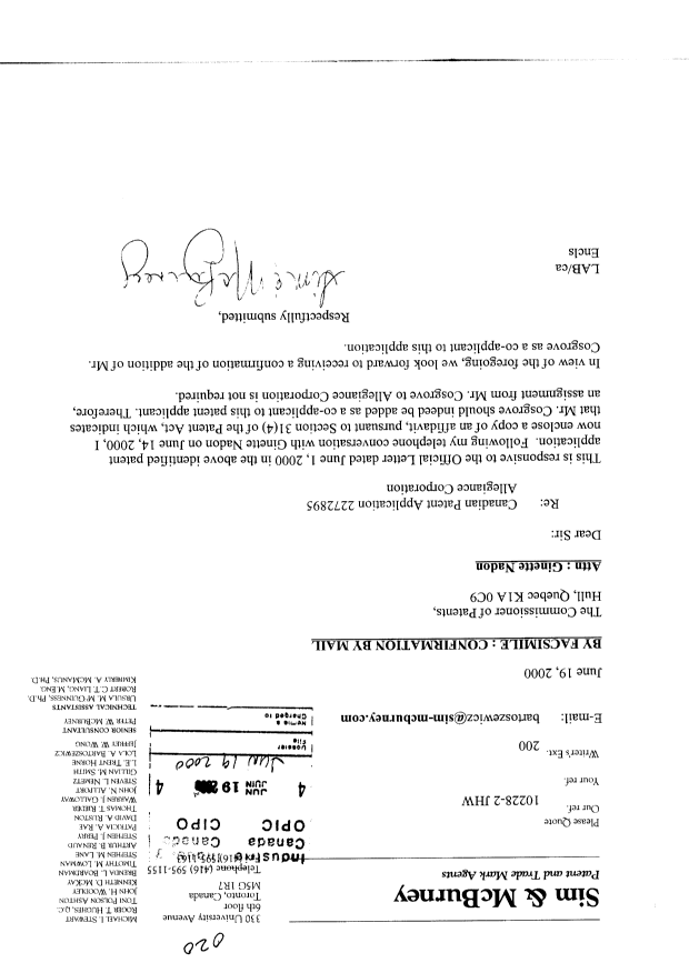 Document de brevet canadien 2272895. Correspondance 19991219. Image 1 de 2