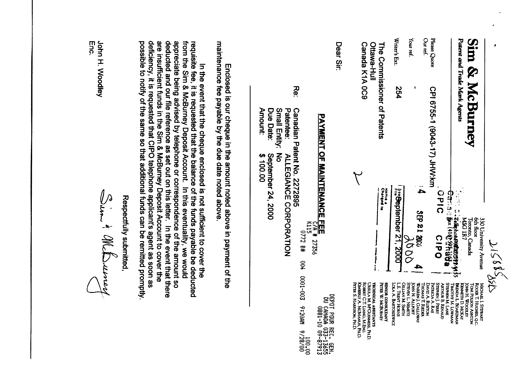 Document de brevet canadien 2272895. Taxes 19991221. Image 1 de 1