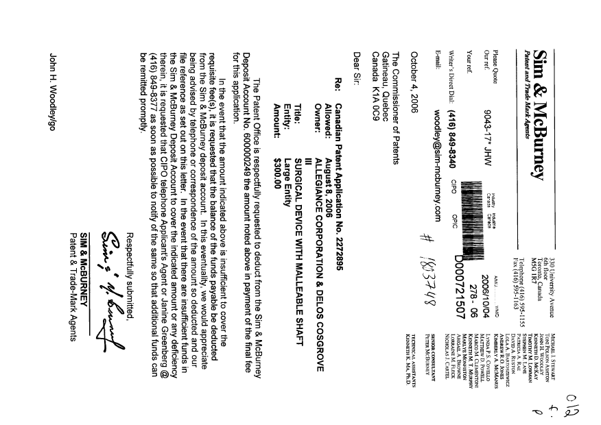 Canadian Patent Document 2272895. Correspondence 20051204. Image 1 of 1