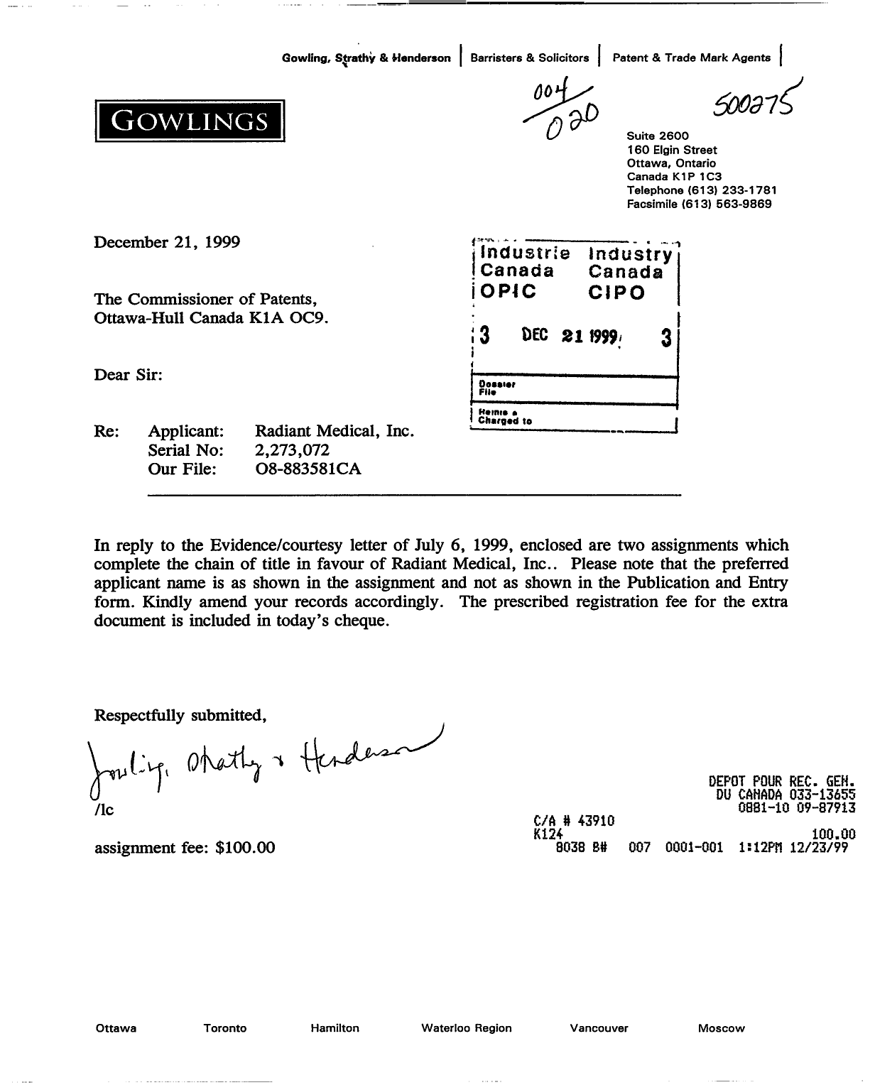 Document de brevet canadien 2273072. Cession 19991221. Image 1 de 8