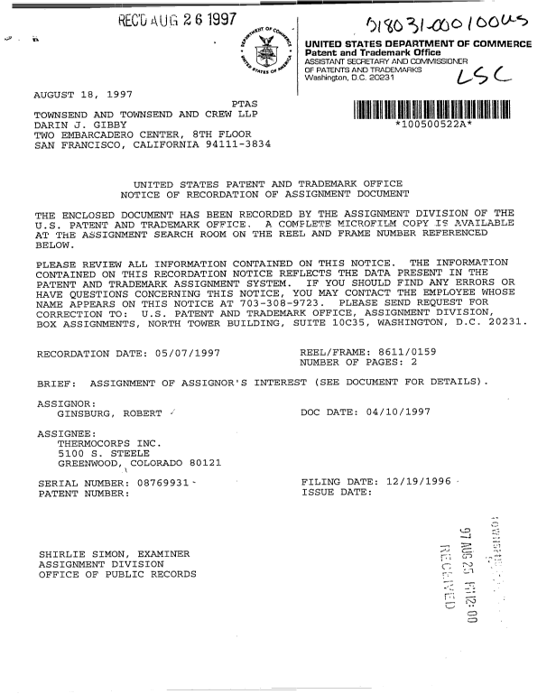 Canadian Patent Document 2273072. Assignment 19991221. Image 2 of 8