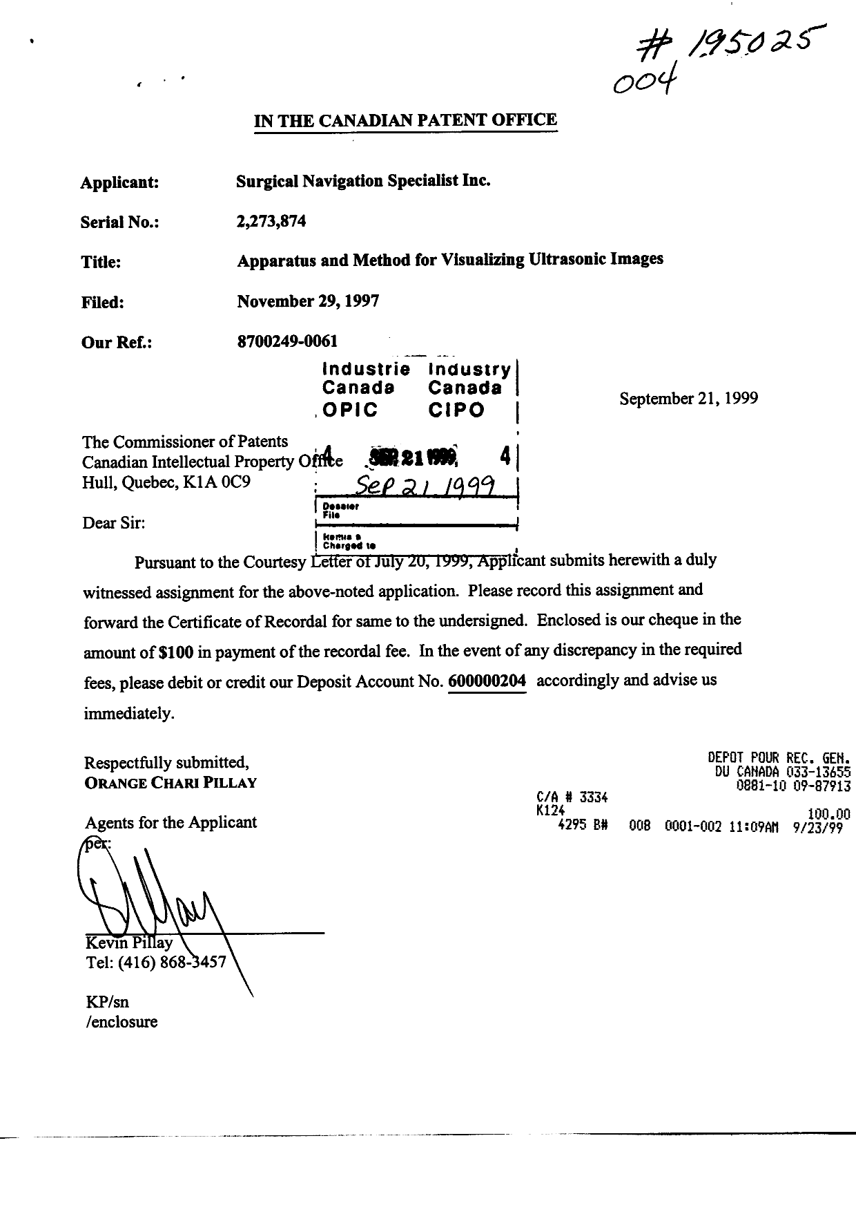 Document de brevet canadien 2273874. Cession 19990921. Image 1 de 6