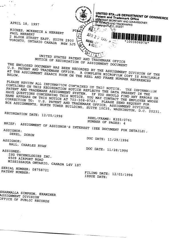 Document de brevet canadien 2273874. Cession 19990921. Image 2 de 6