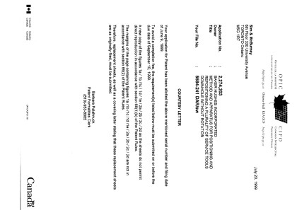 Canadian Patent Document 2274203. Correspondence 19990720. Image 1 of 1