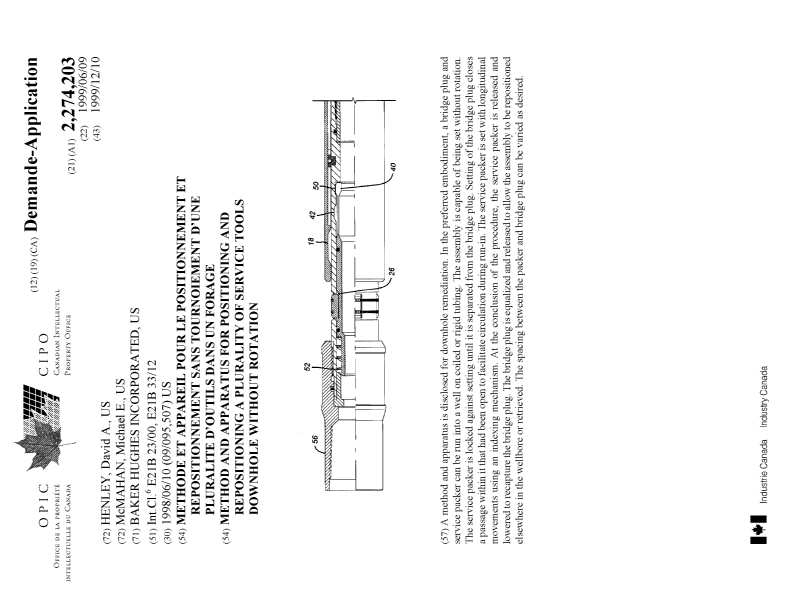 Canadian Patent Document 2274203. Cover Page 19991201. Image 1 of 1