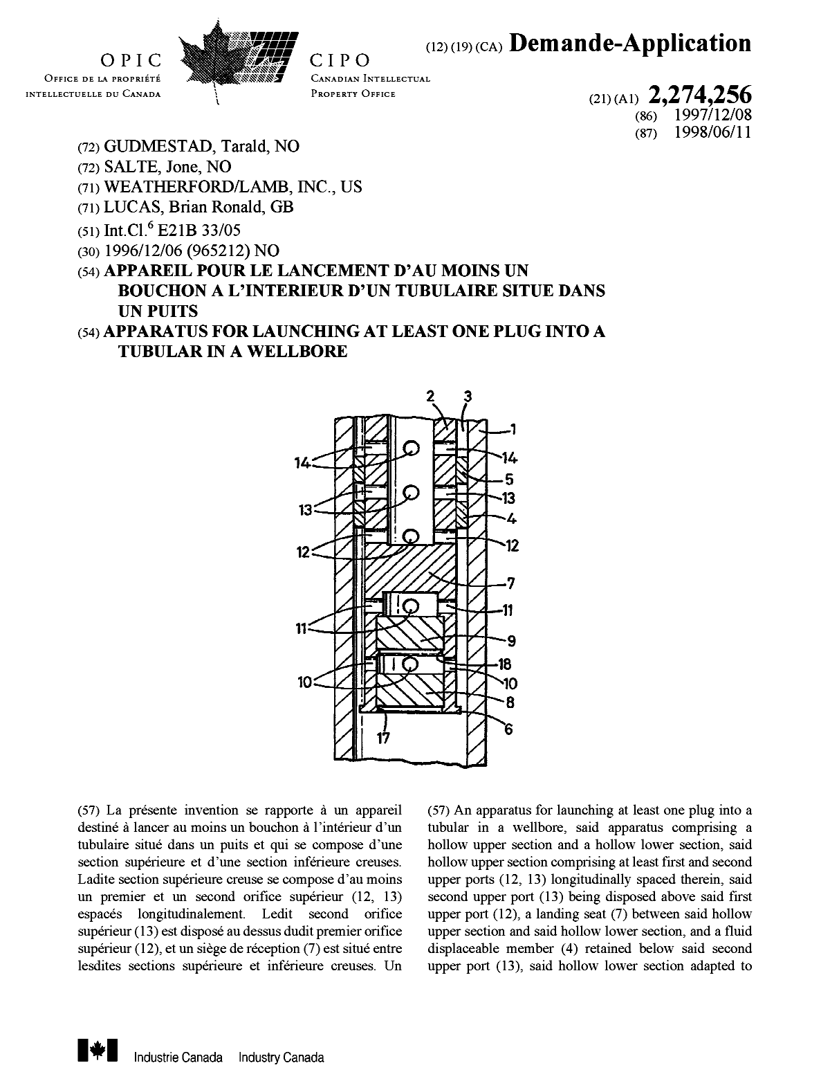 Document de brevet canadien 2274256. Page couverture 19990826. Image 1 de 2