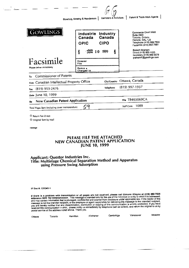 Canadian Patent Document 2274390. Assignment 19990610. Image 1 of 4