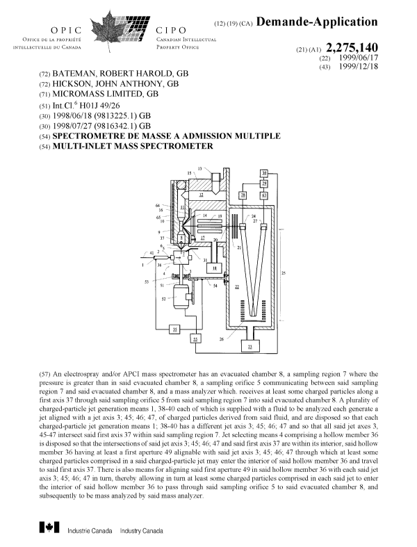 Canadian Patent Document 2275140. Cover Page 19991202. Image 1 of 1