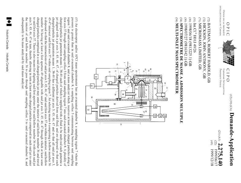 Document de brevet canadien 2275140. Page couverture 19991202. Image 1 de 1