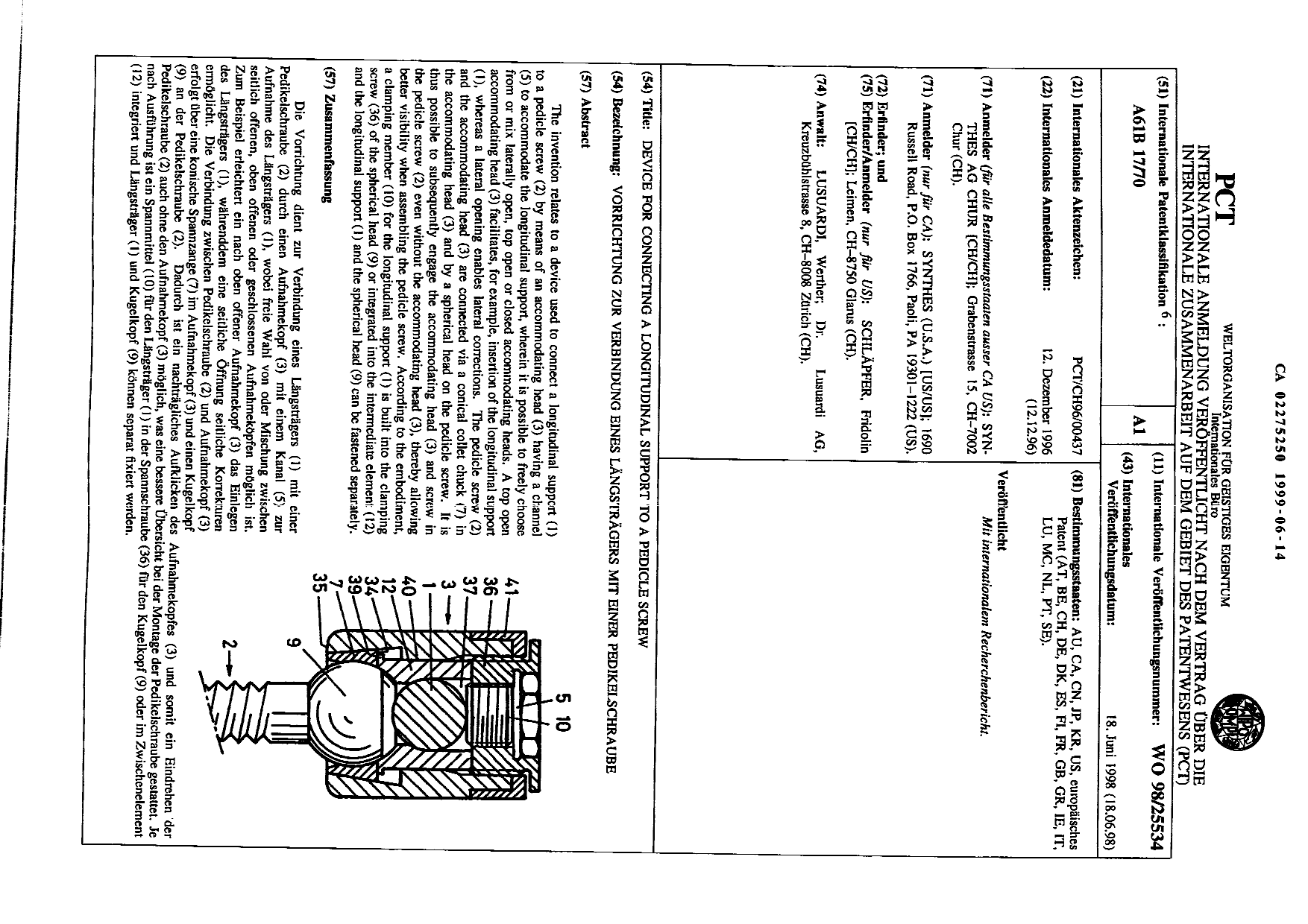 Canadian Patent Document 2275250. Abstract 19990614. Image 1 of 1