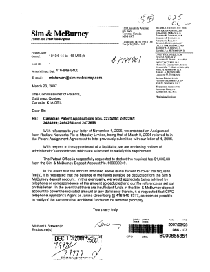 Canadian Patent Document 2275282. Assignment 20071213. Image 2 of 3