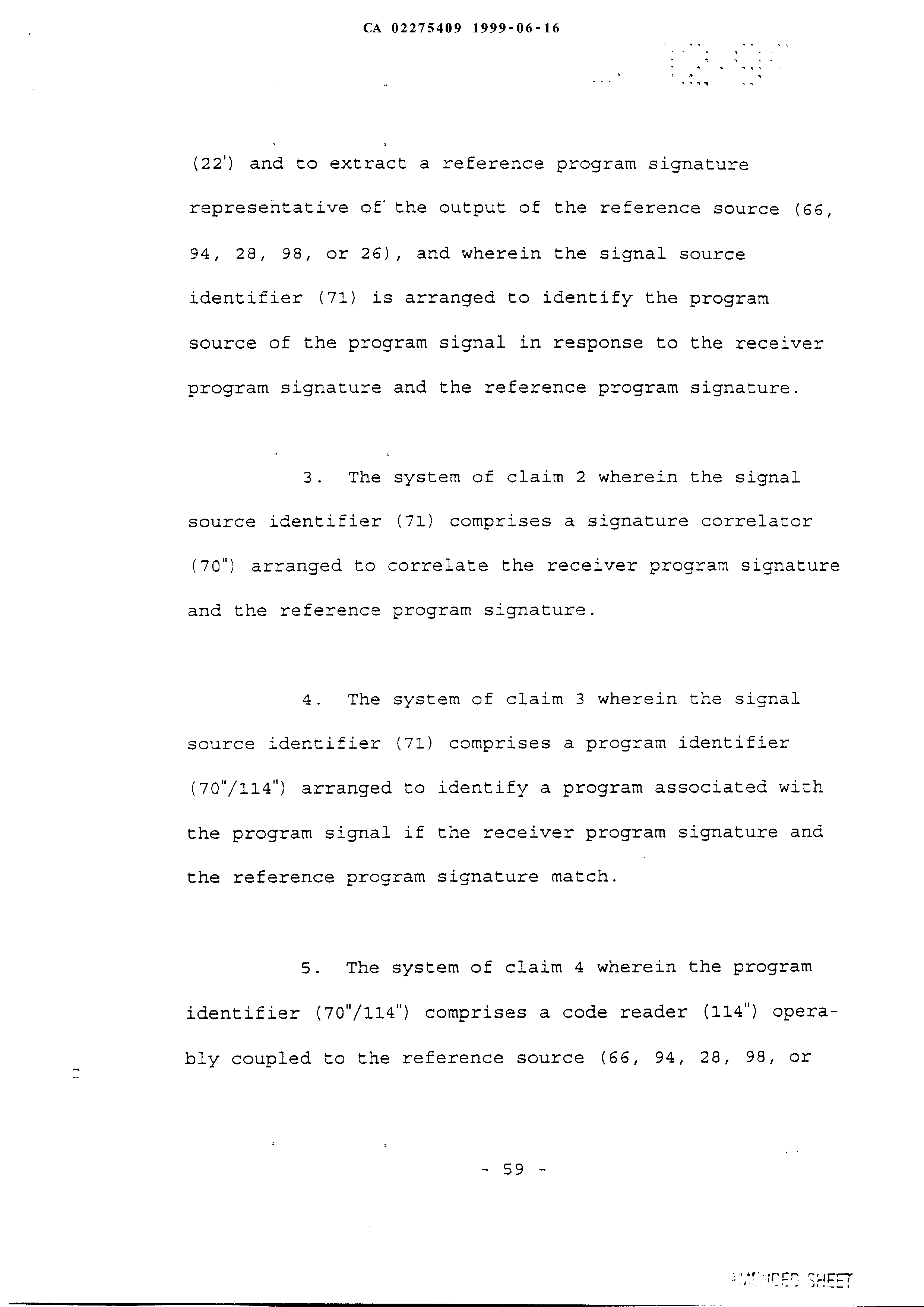 Canadian Patent Document 2275409. Claims 19981216. Image 2 of 22