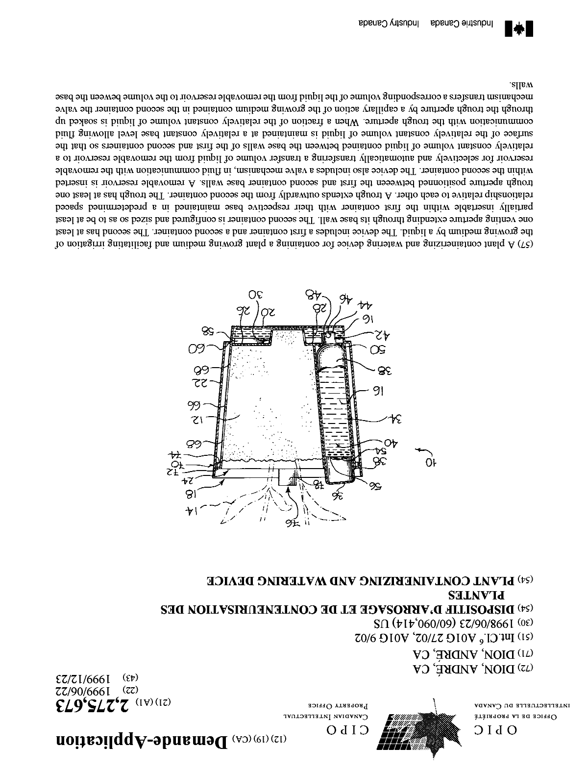 Document de brevet canadien 2275673. Page couverture 19981203. Image 1 de 1