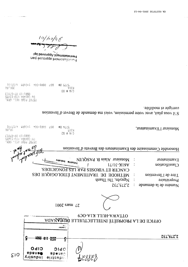 Document de brevet canadien 2275732. Poursuite-Amendment 20001212. Image 2 de 23